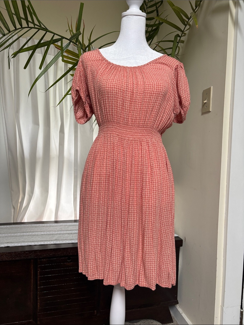 GAP Coral-Peach Textured Fit & Flare Mini Dress